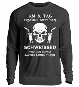 Shirtee AM 8. Tag ERSCHUF Gott DEN SCHWEISSER UND DER Teufel RÄUMTE SEINEN THRON - Unisex Pullover -XXL-Jet Schwarz - 1