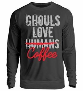 Shirtee Ghouls Love (Humans) Coffee - Anime - Manga - Geschenk - Games - Cosplay - Gift - Unisex Pullover -L-Jet Schwarz - 1