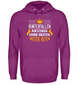 Shirtee Reiter Reiten Pferde Spruch Pullover Damen Runterfallen Aufstehen Krone Richten Weiter Reiten Geschenk Pulli Pferdeliebhaber -