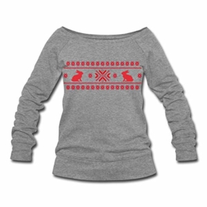 Spreadshirt Norwegermuster Hasen Frauen Pullover mit U-Boot-Ausschnitt von Bella - 1