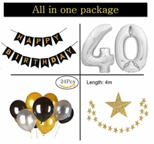 40 Geburtstag Dekoration Set, Deko Geburtstag, Geburtstagsdeko, Happy Birthday Dekoration. Zahlen Luftballons Silber XXL + 24 Große Geperlte Ballons + 1 Happy Birthday Banner (40) - 2