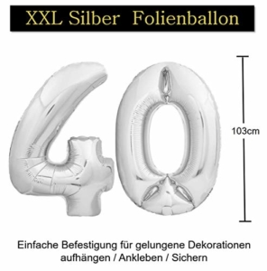 40 Geburtstag Dekoration Set, Deko Geburtstag, Geburtstagsdeko, Happy Birthday Dekoration. Zahlen Luftballons Silber XXL + 24 Große Geperlte Ballons + 1 Happy Birthday Banner (40) - 4