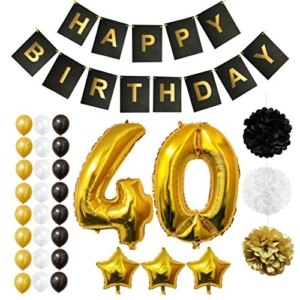 BELLE VOUS Luftballons Happy Birthday Banner Party Zubehör Set & Dekorationen Folienballons Geburtstag - Gold, Weiß & Schwarz Latex-Ballon-Dekoration - Dekor für alle Erwachsenen geeignet (Age 40) - 1