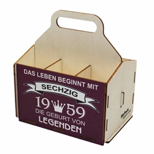 Bierträger aus Holz, Sixpack Bier, 6er Träger, Bier-Sechserträger, Biergeschenk, Geburtstag 60 Jahre, Geburtstagsgeschenk für Männer, 60 Jahre, Gravur, Druck, Holz, 60. Geburtstag, 1959, Vatertag - 2