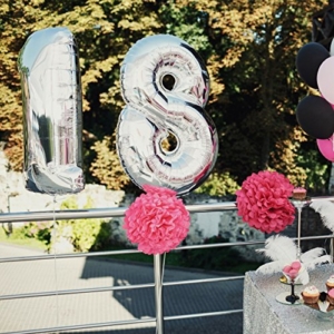 Luftballons 40 Geburtstag XXL Silber - Riesen Folienballon in 2 Größen 40" & 16" | Set XXL 101cm + Mini 40cm Version Geburtstagsdeko | Insgesamt Vier Zahlen | Ideal zum 40. Geburtstag als Deko - 6
